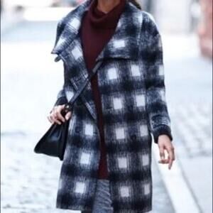 Banana Republic Italian Fabric Double Breasted Plaid Check Wool Blend Coat L